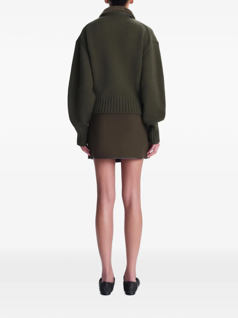SIMKHAI Zorina Faux-shearling Collar Cardigan in Green, view 4