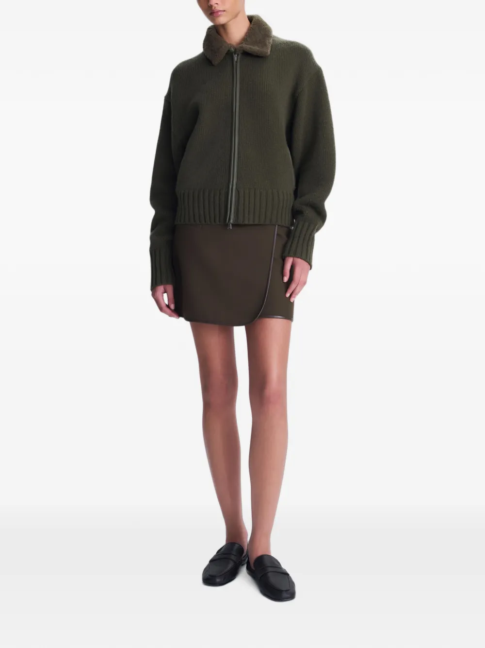 SIMKHAI Zorina Faux-shearling Collar Cardigan in Green, view 3