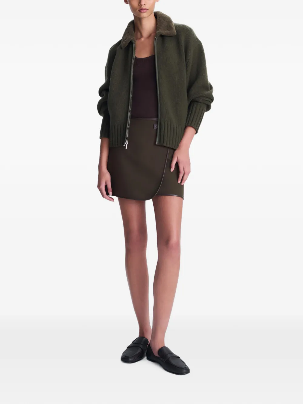SIMKHAI Zorina Faux-shearling Collar Cardigan in Green, view 2