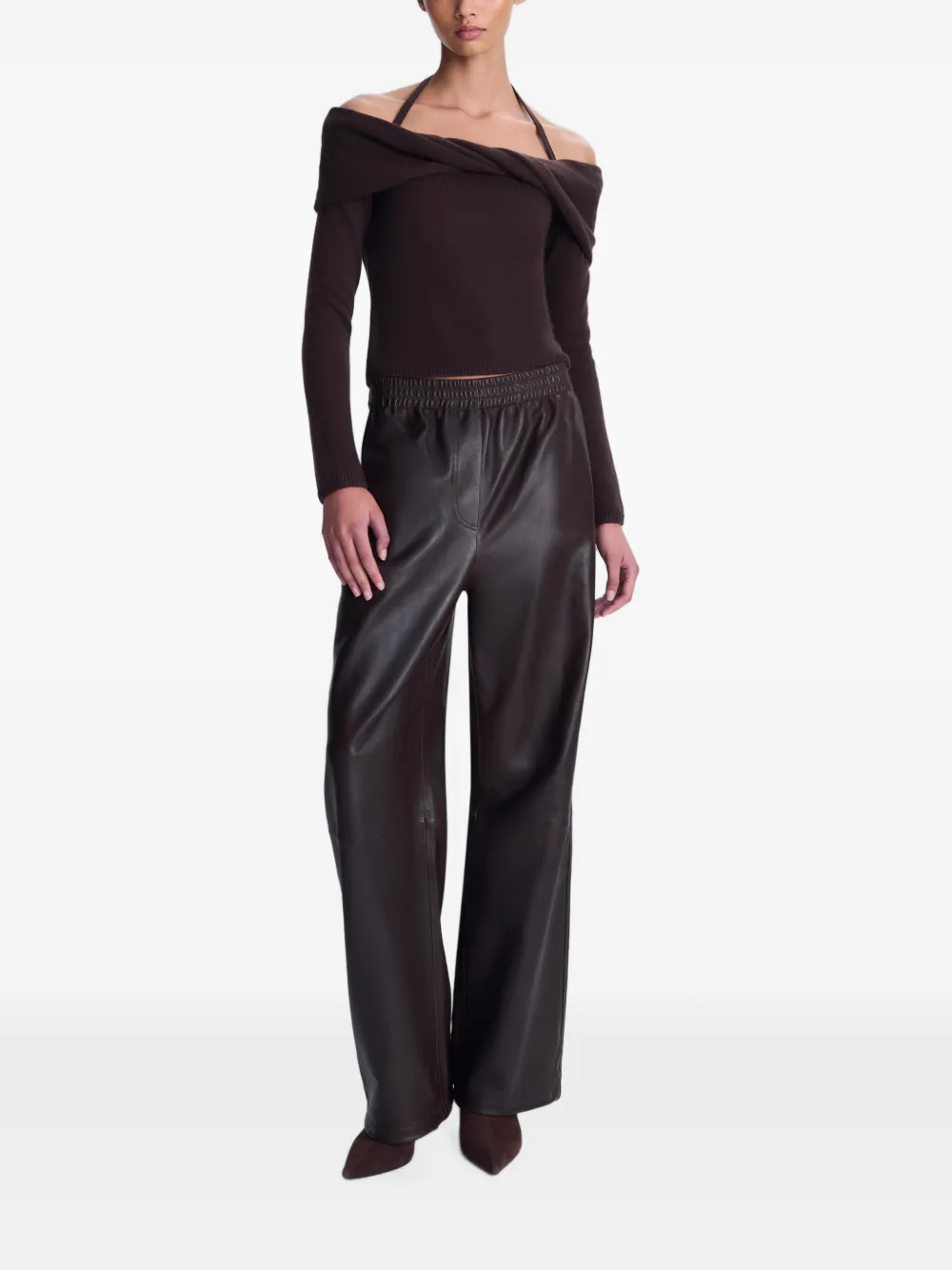 SIMKHAI Cambria off-shoulder top met gedraaide voorkant Bruin