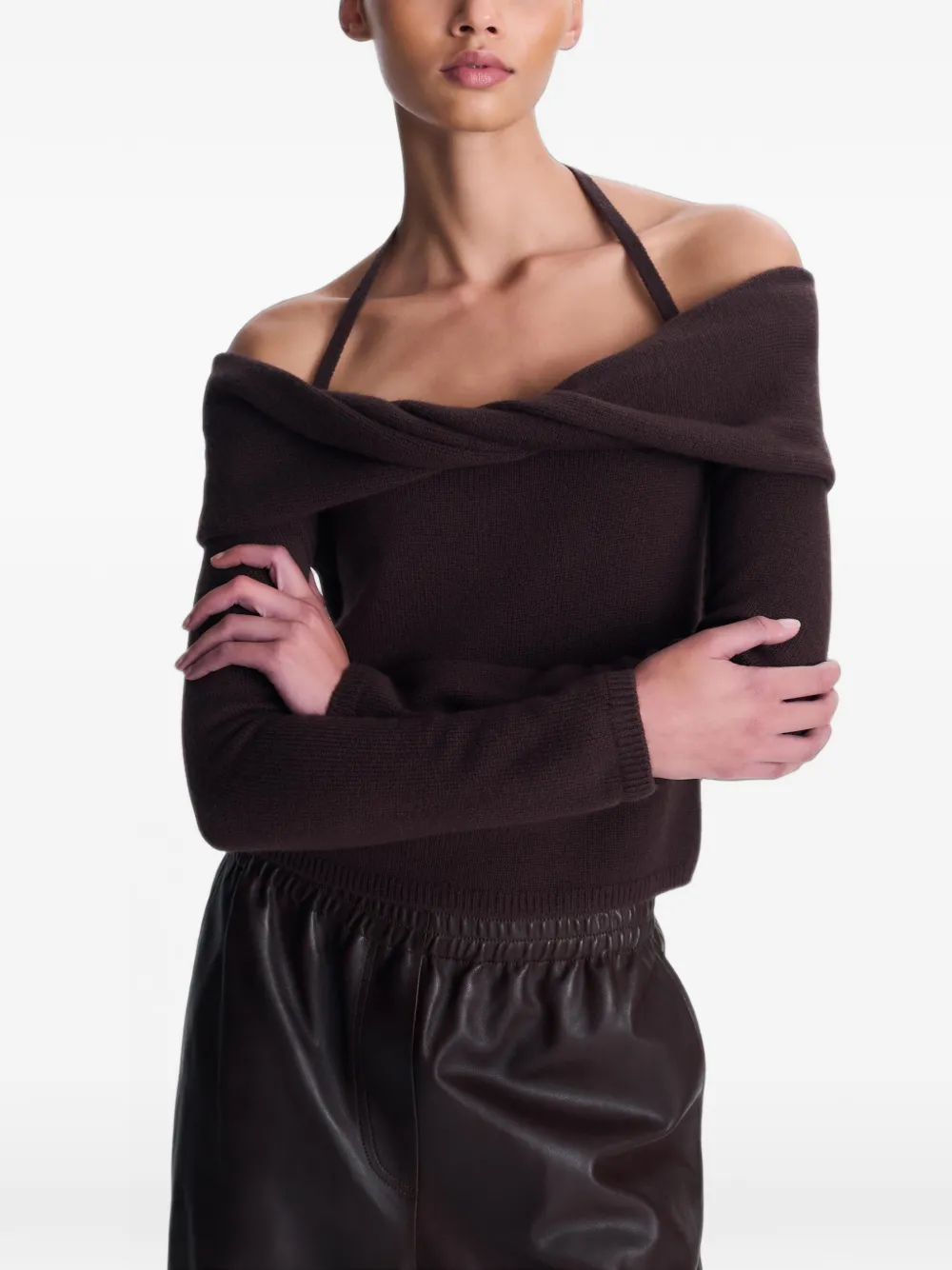 SIMKHAI Cambria off-shoulder top met gedraaide voorkant Bruin