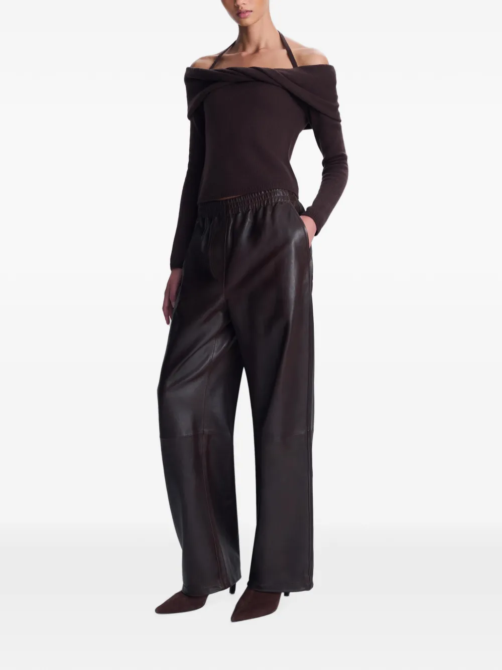SIMKHAI Cambria off-shoulder top met gedraaide voorkant Bruin