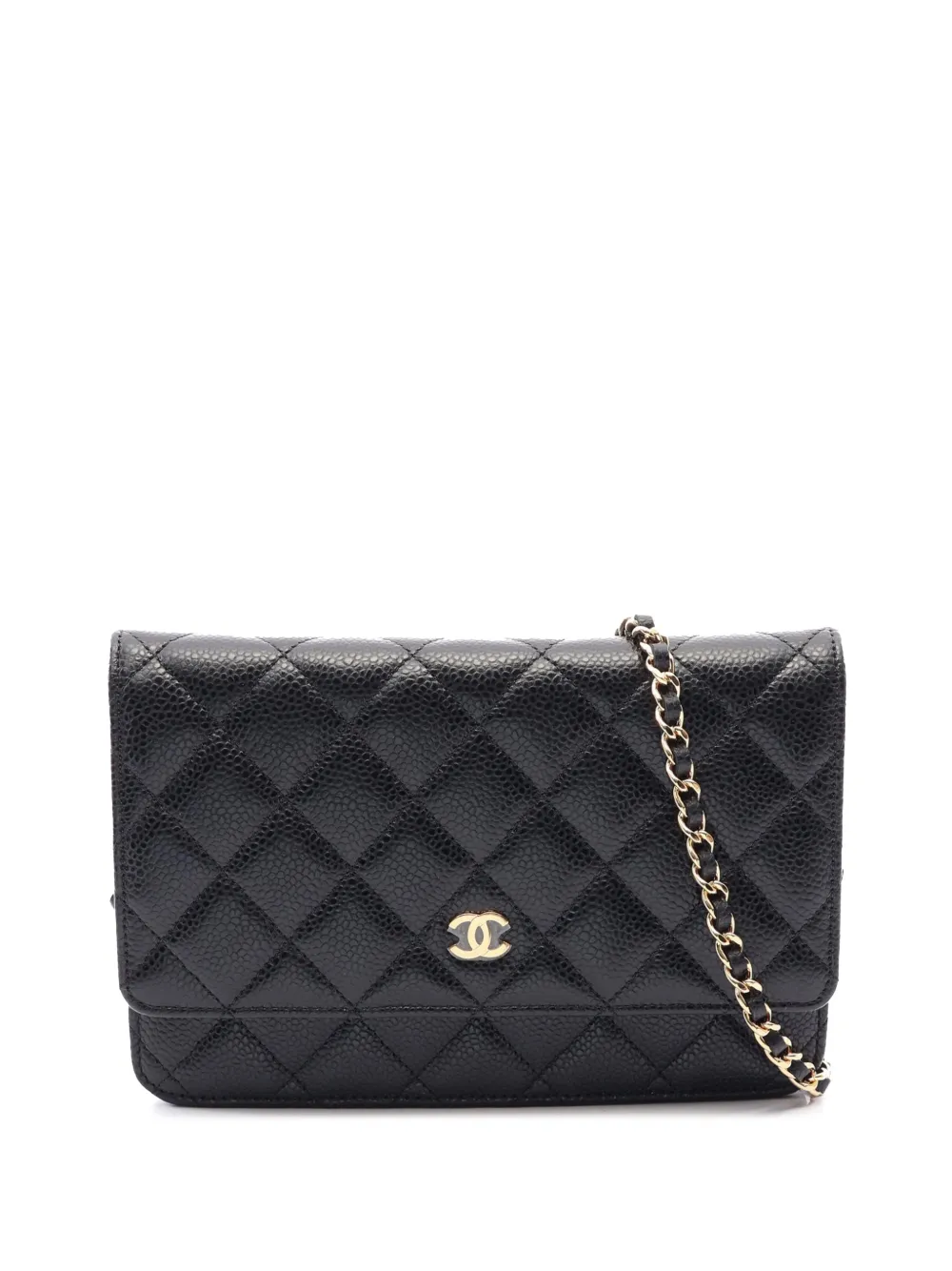 CHANEL Pre-Owned 2018-2019 CC Wallet on Chain Umhängetasche aus gestepptem Kaviarleder - Schwarz