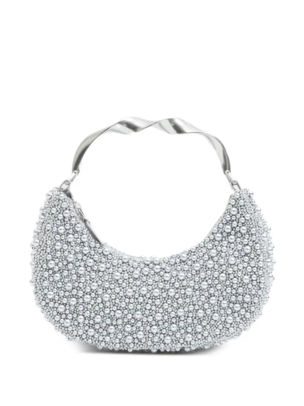 Simkhai Small Evelyn Beaded Crescent Tote Bag in Silver