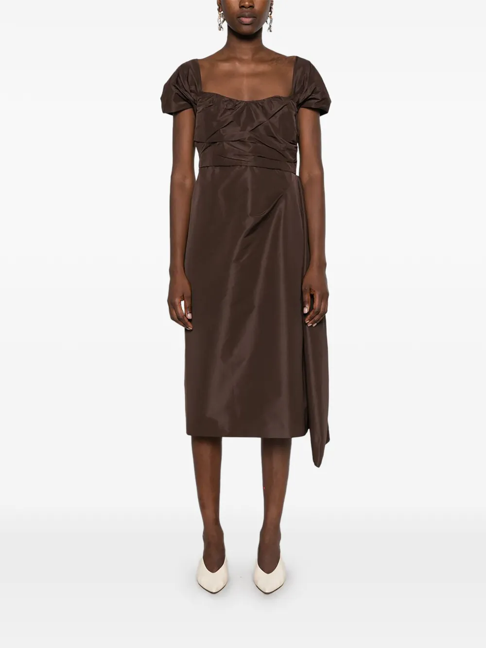 Nº21 robe mi-longue à design froncé - Marron Nº21 robe mi-longue à design froncé - Marron