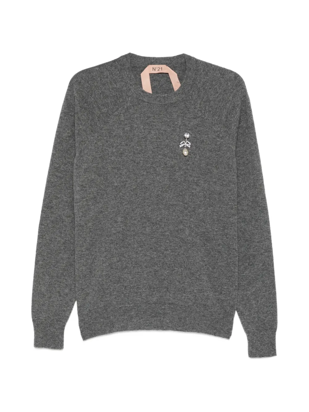 N°21 Brooch-detail Round-neck Sweater In Gray