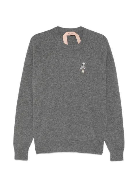 Nº21 brooch-detail round-neck sweater