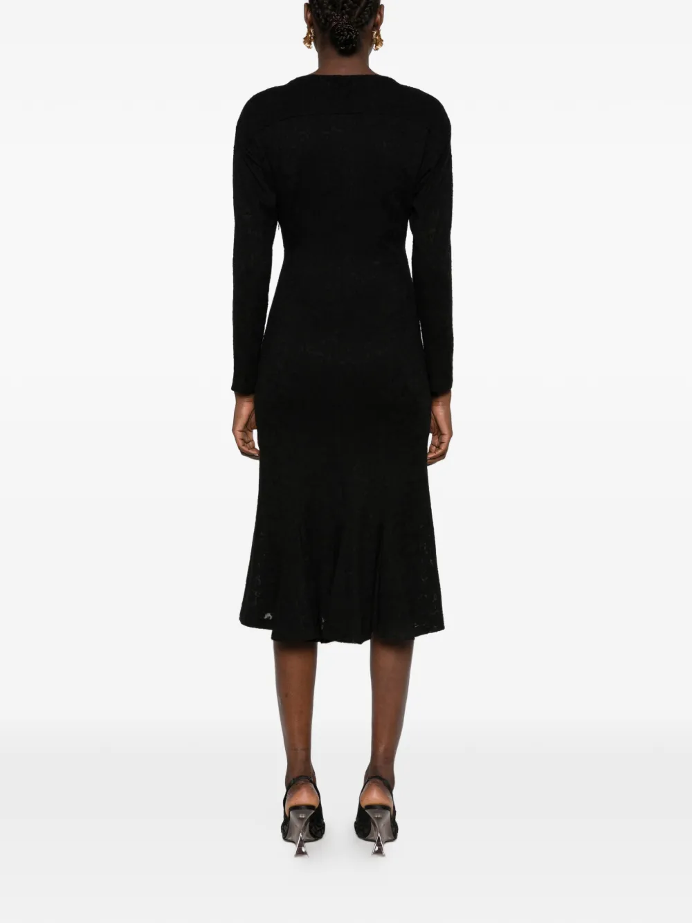 Alberta Ferretti jacquard-pattern flared midi dress Zwart