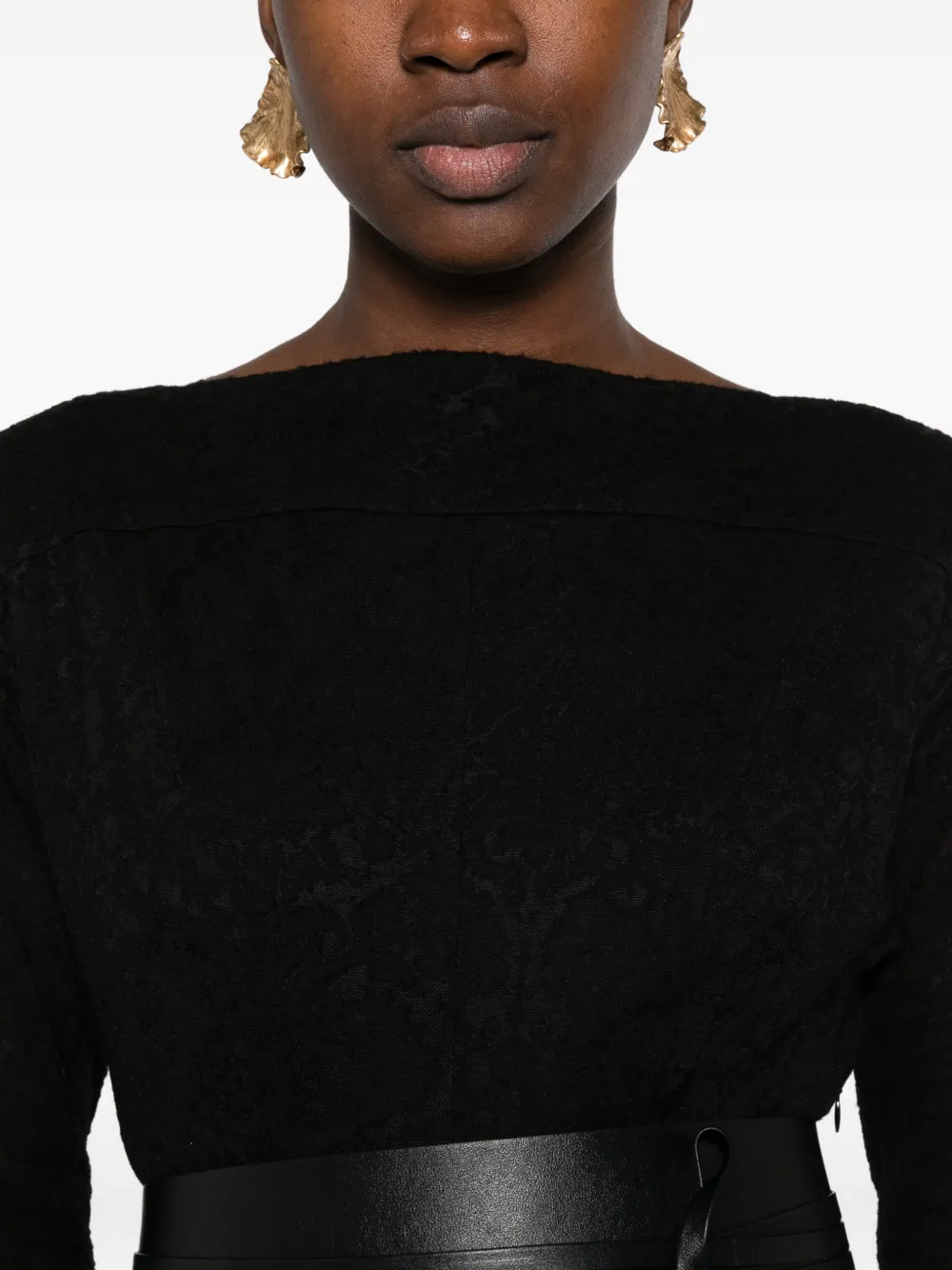 Alberta Ferretti jacquard-pattern flared midi dress Zwart