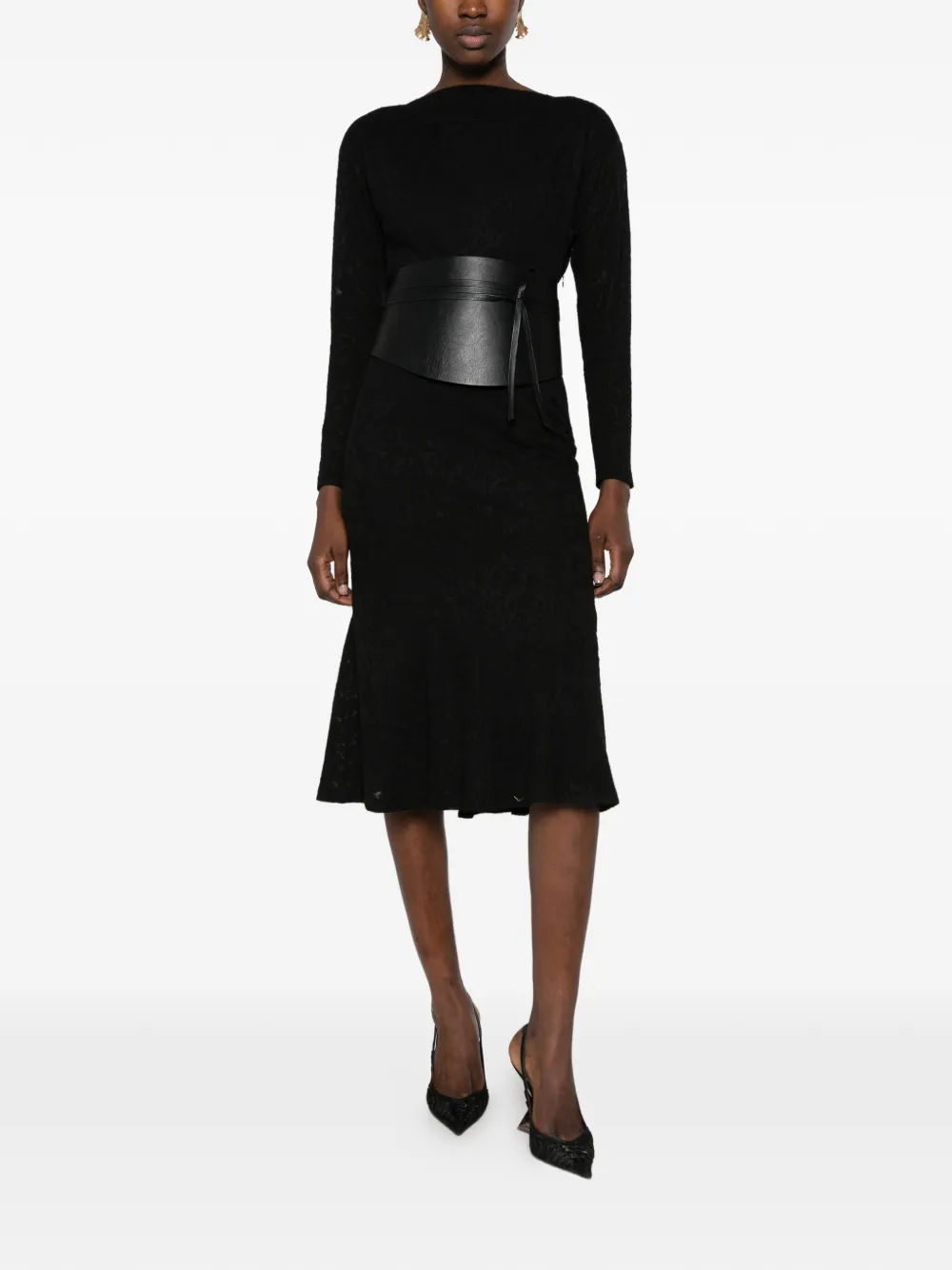 Alberta Ferretti jacquard-pattern flared midi dress Zwart