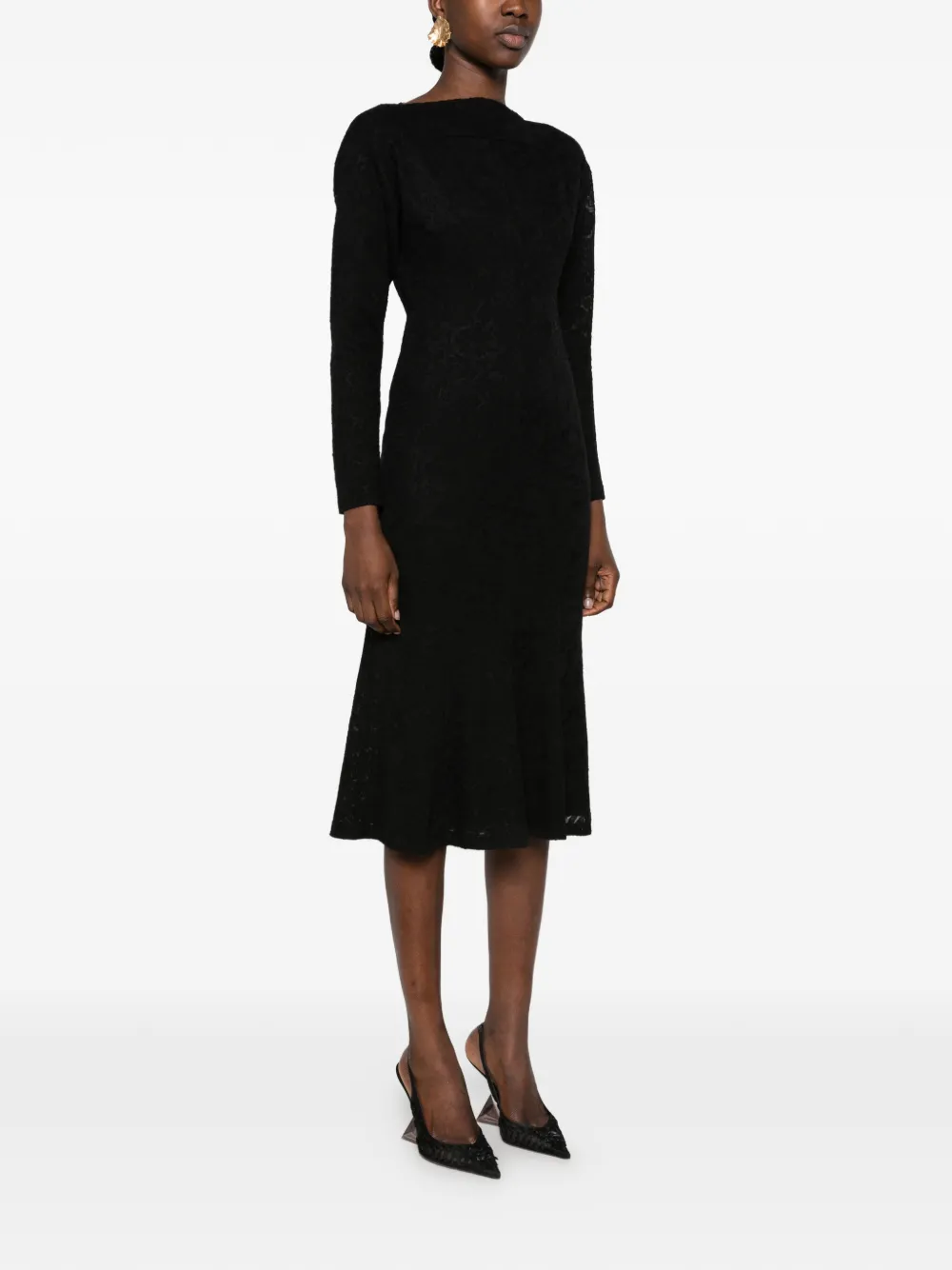 Alberta Ferretti jacquard-pattern flared midi dress Zwart