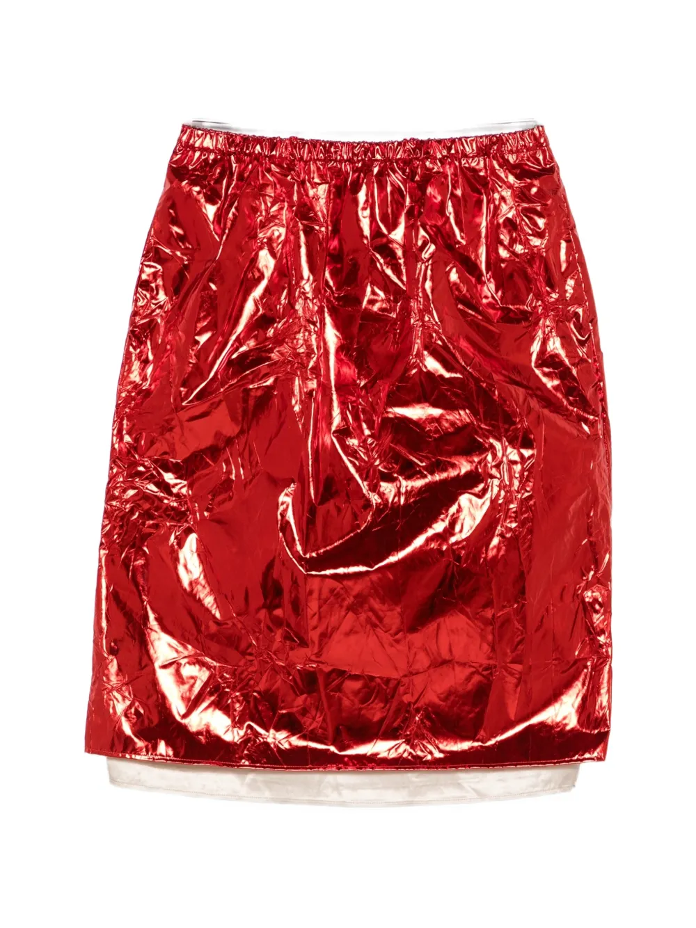 Nº21 crinkled-finish metallic-effect skirt - Red