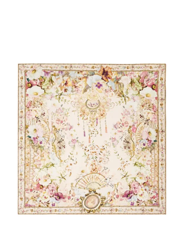 Camilla Adorned in Aranjuez Floral-print Scarf in Neutrals