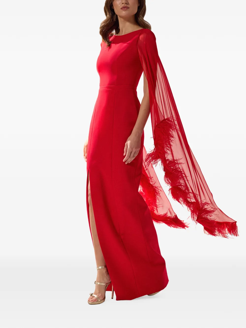 SILK LOVE & LACE Ginger avondjurk met verenafwerking Rood