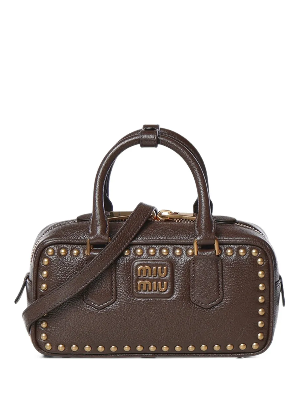 Miu Miu Arcadie studded leather bag - Braun