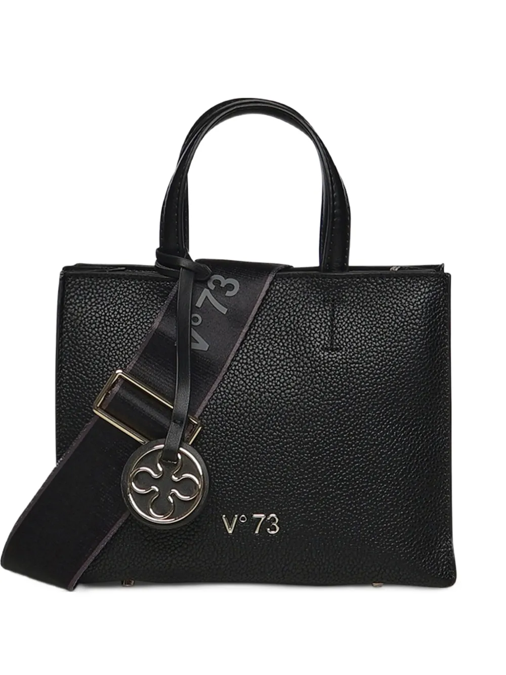 V°73 logo-plaque pebbled tote bag Zwart