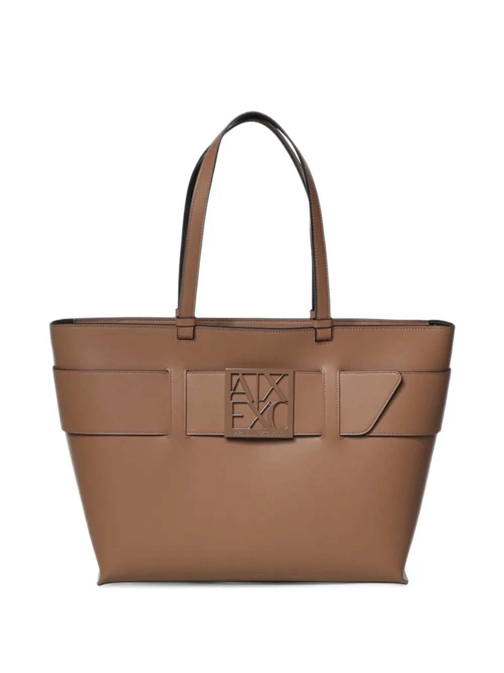 Armani Exchange logo-plaque buckled shoulder bag - Braun