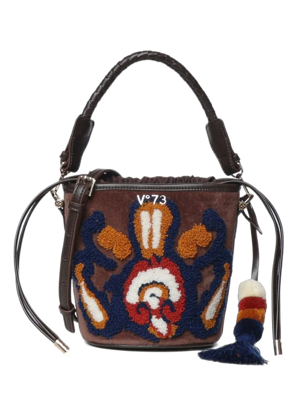 V°73 Quarzo embroidered tassel-embellished bucket mini bag - Brown
