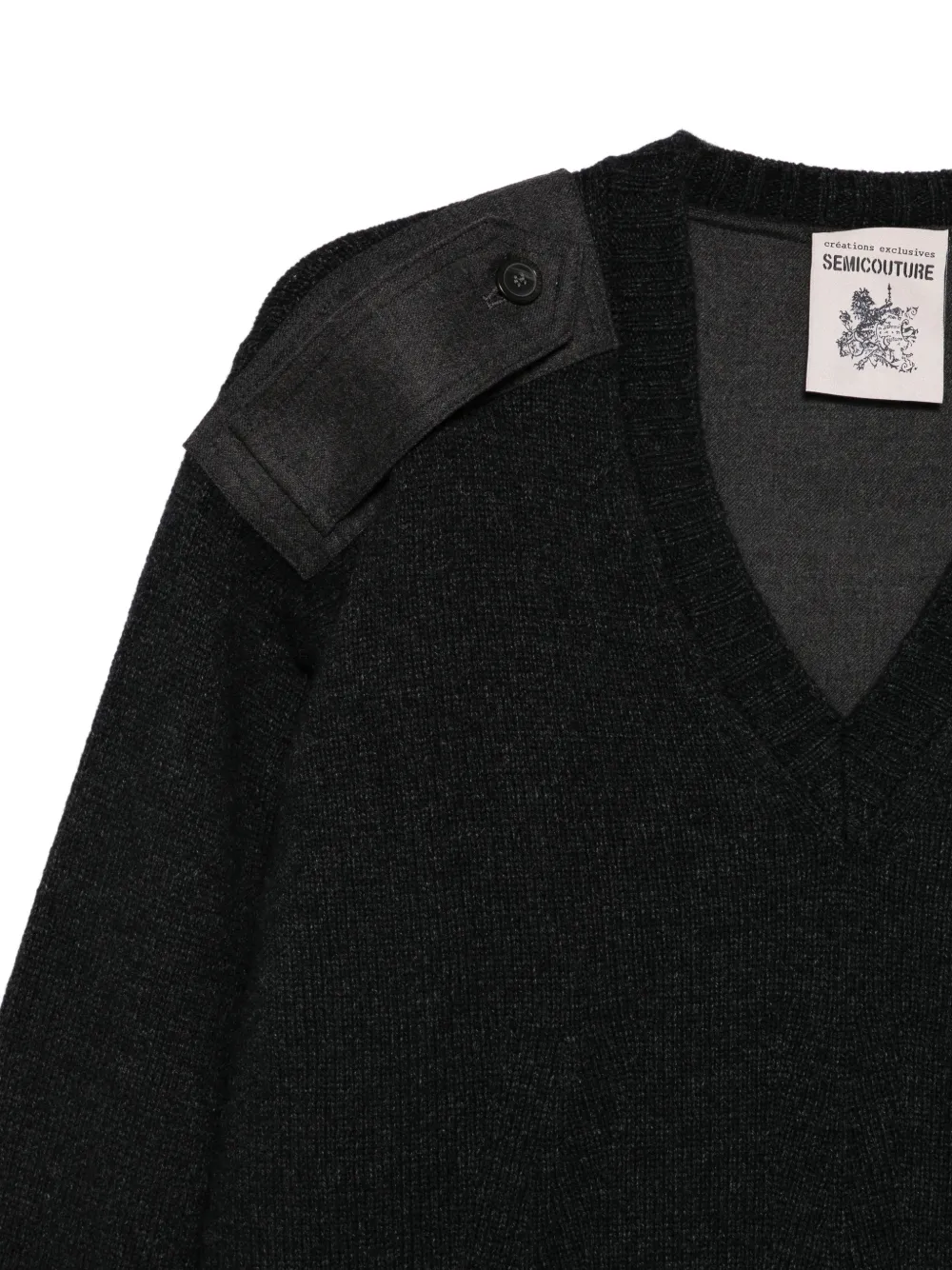Semicouture epaulette-detail V-neck sweater Zwart