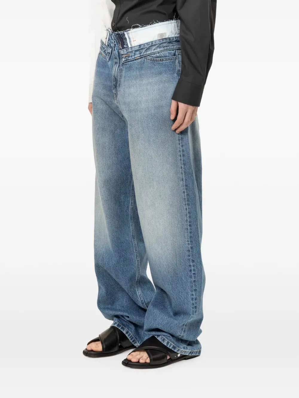 MM6 Maison Margiela deconstructed raw-waistband jeans Blauw