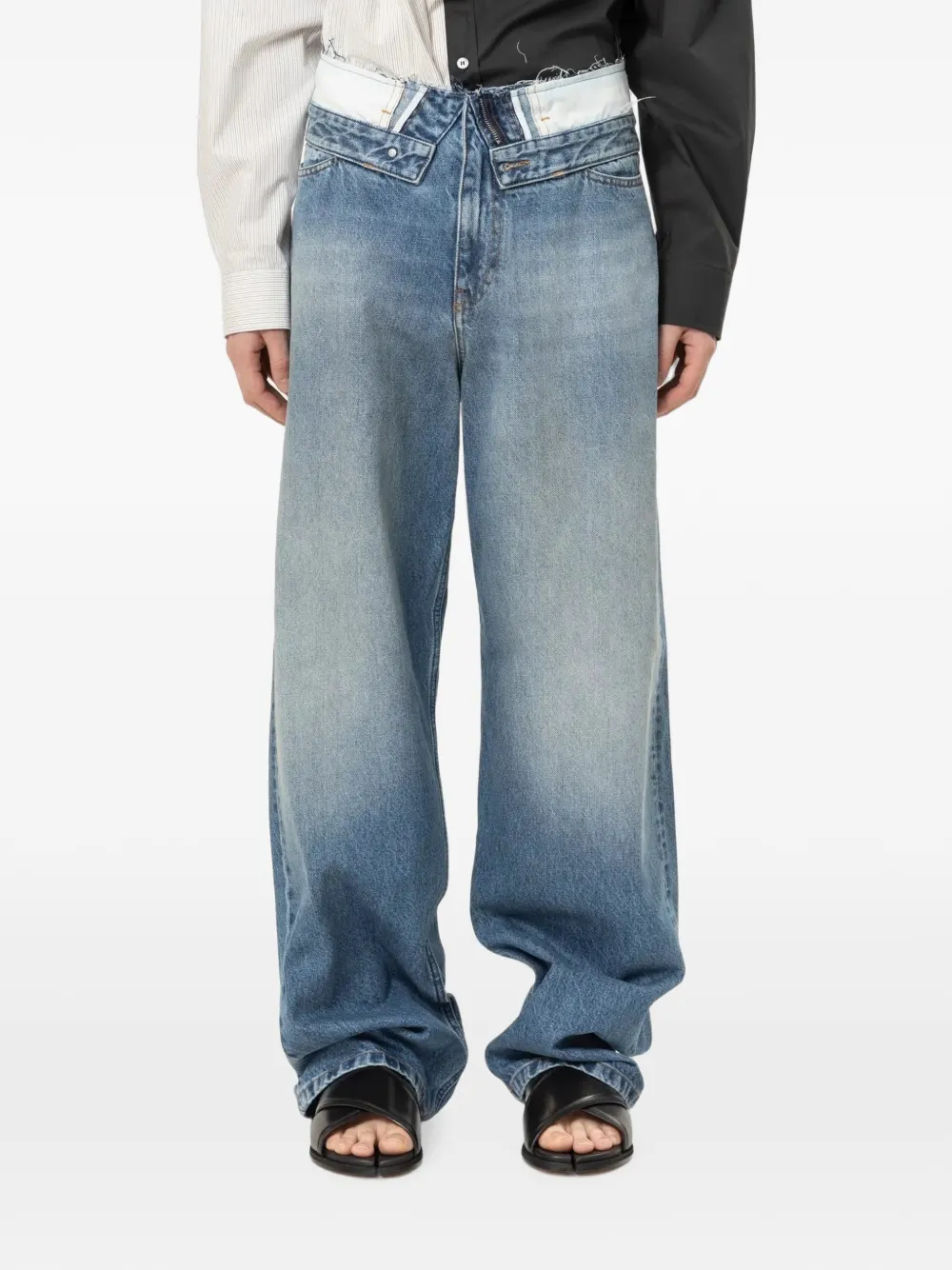 MM6 Maison Margiela deconstructed raw-waistband jeans - Blu