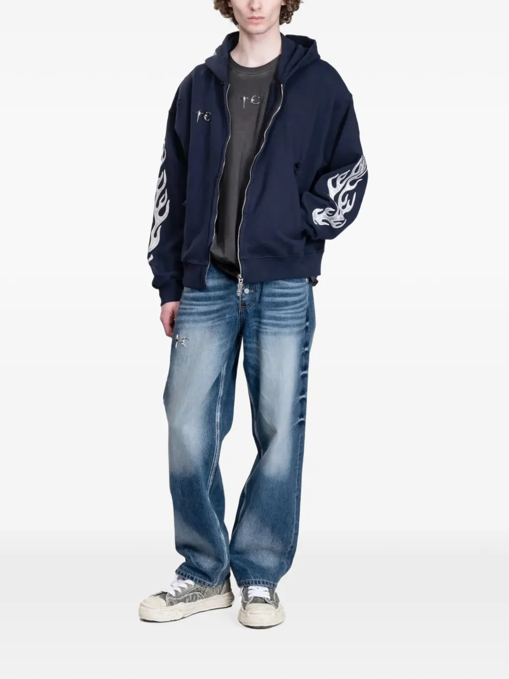 THUG CLUB faded-effect wide-leg jeans Blauw