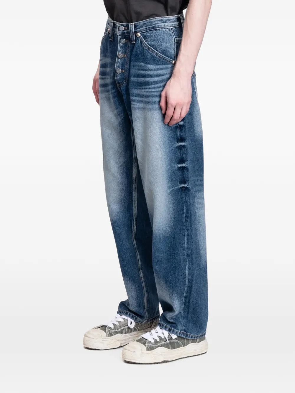 THUG CLUB faded-effect wide-leg jeans Blauw