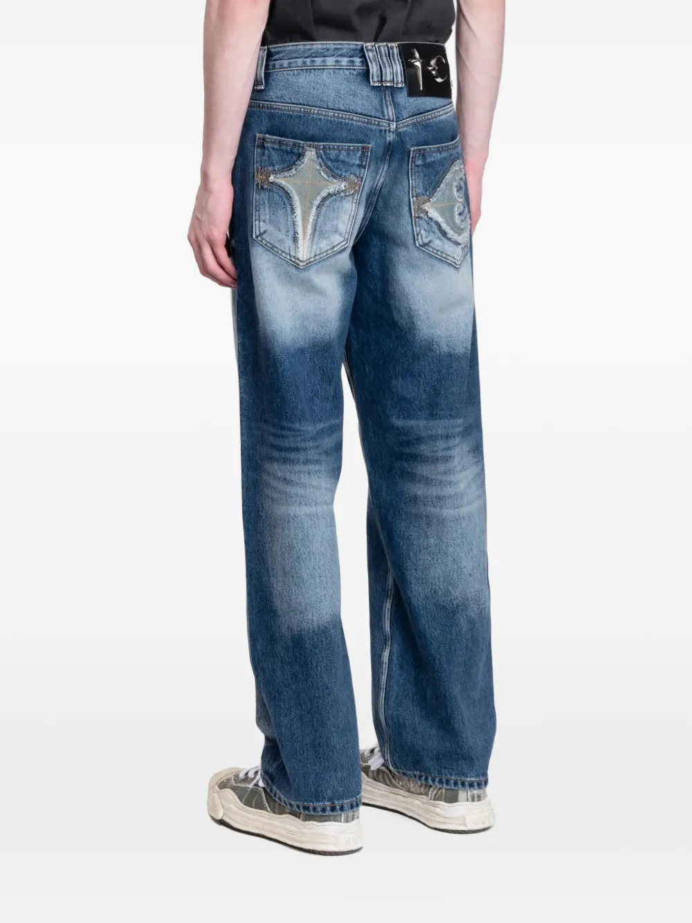 THUG CLUB faded-effect wide-leg jeans Blauw