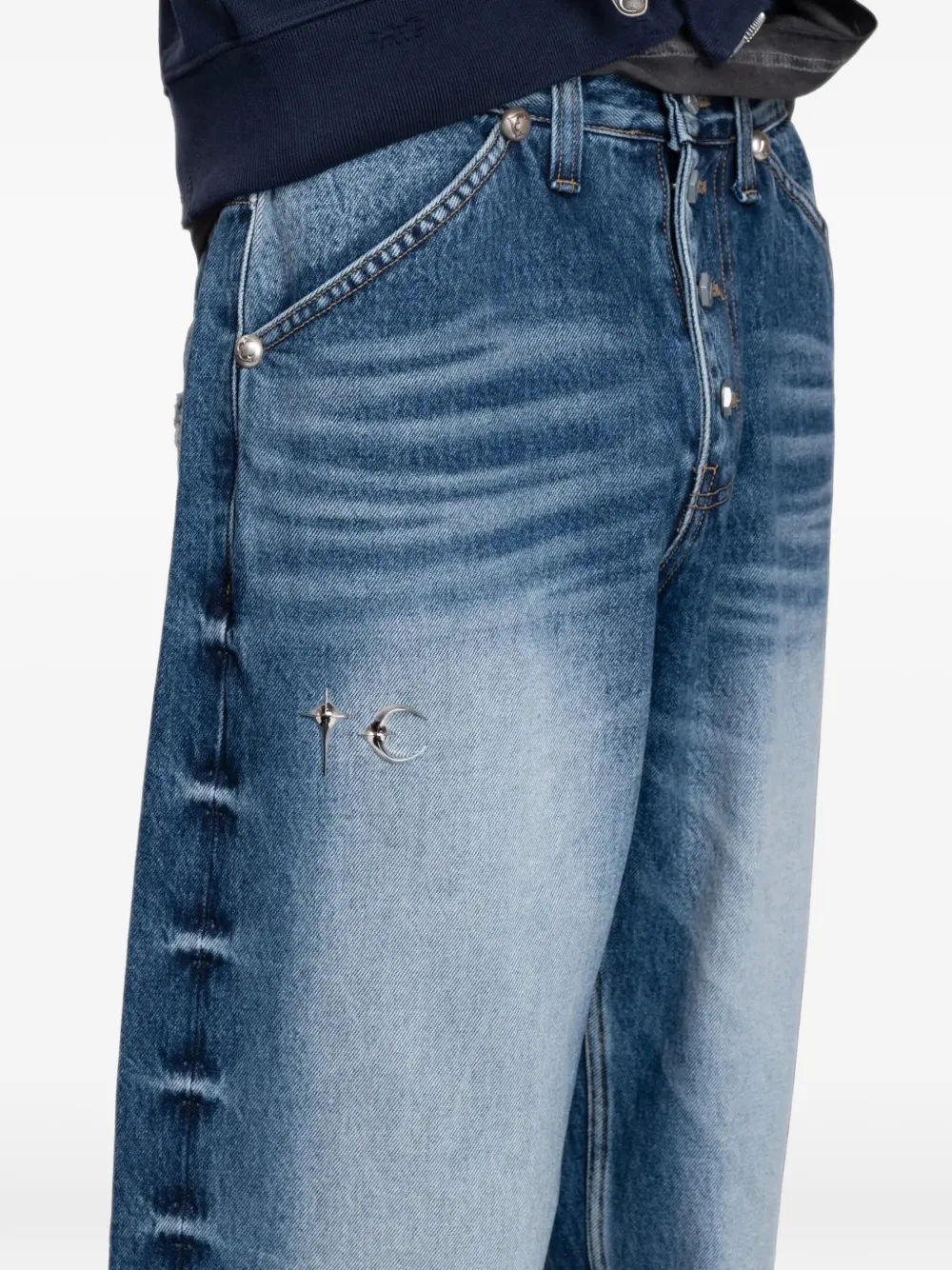 THUG CLUB faded-effect wide-leg jeans Blauw