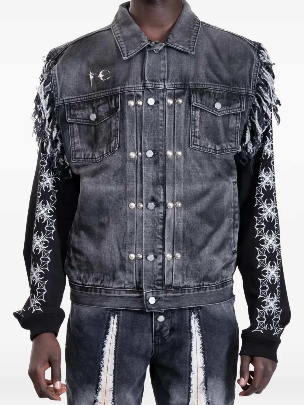 THUG CLUB TC Angels fringe-trim denim jacket