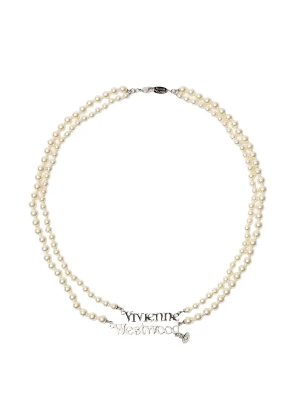 Vivienne Westwood Emilio Logo-lettering Pearl Necklace in Neutrals