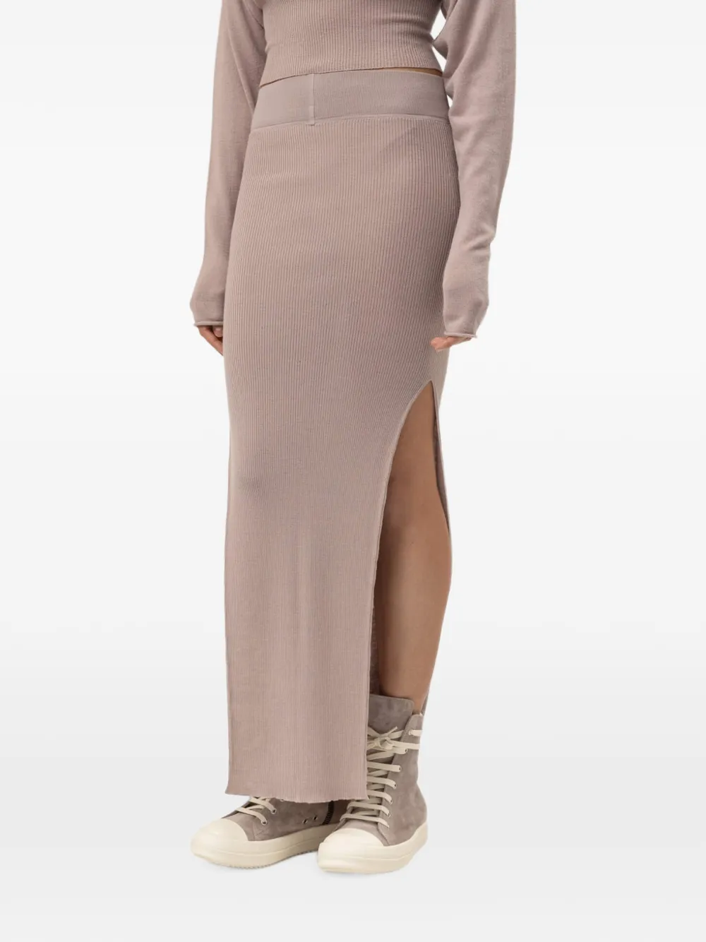 Rick Owens Sacriskirt ribbed-knit maxi skirt Beige