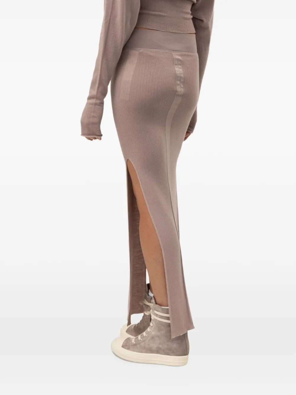 Rick Owens Sacriskirt ribbed-knit maxi skirt Beige