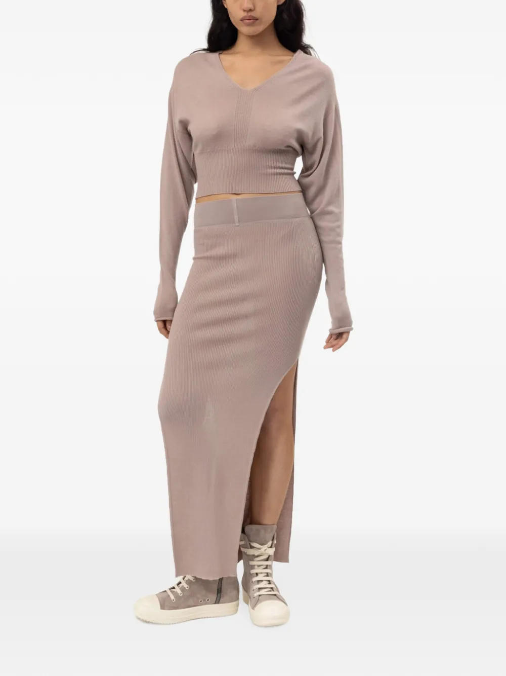 Rick Owens Sacriskirt ribbed-knit maxi skirt Beige