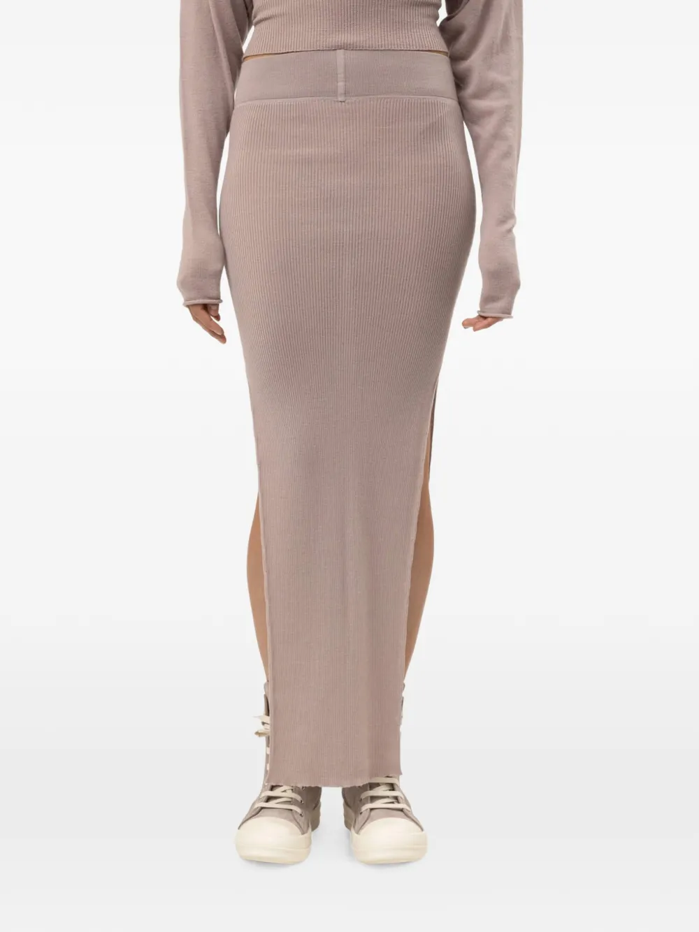 Rick Owens Sacriskirt ribbed-knit maxi skirt Beige