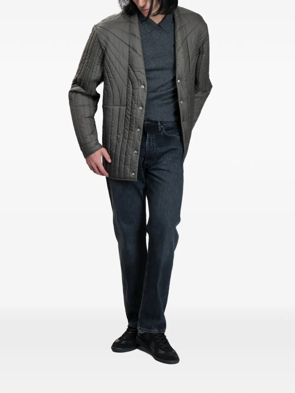Rick Owens quilted curved-hem jacket Grijs