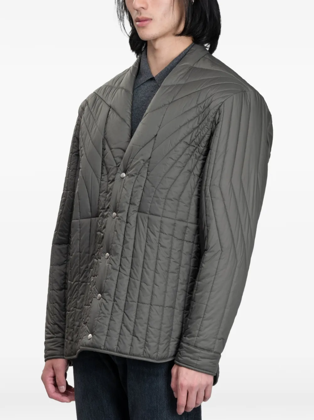 Rick Owens quilted curved-hem jacket Grijs