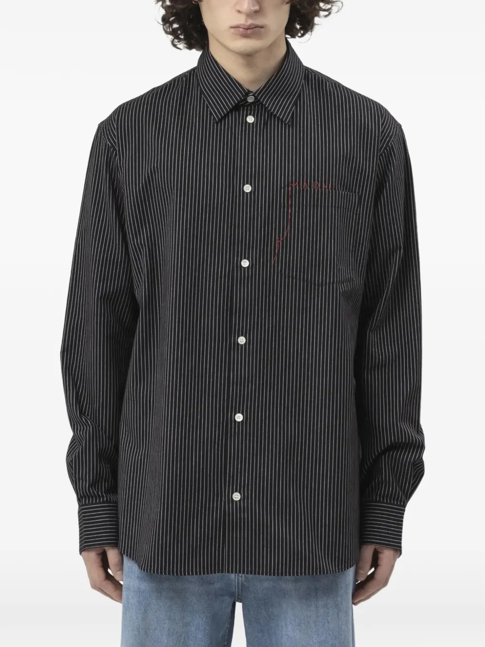 Marni Striped Logo-embroidered Shirt In Black
