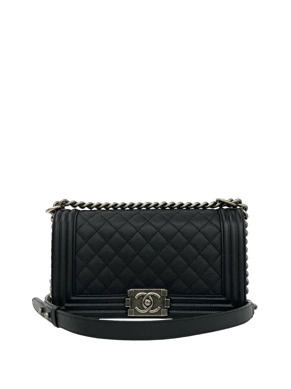 CHANEL Pre-Owned 2019 Old Medium Quilted Caviar Boy Flap crossbody bag - Nero