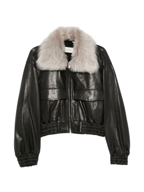 Nour Hammour shearling-collar leather jacket