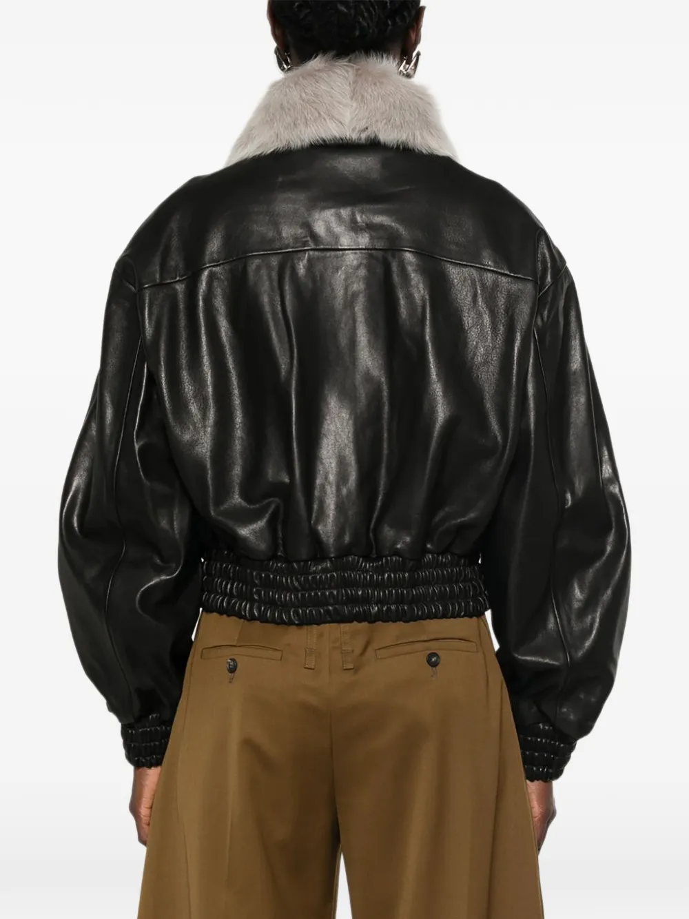 Nour Hammour Shearling-collar Leather Jacket in Black, view 4