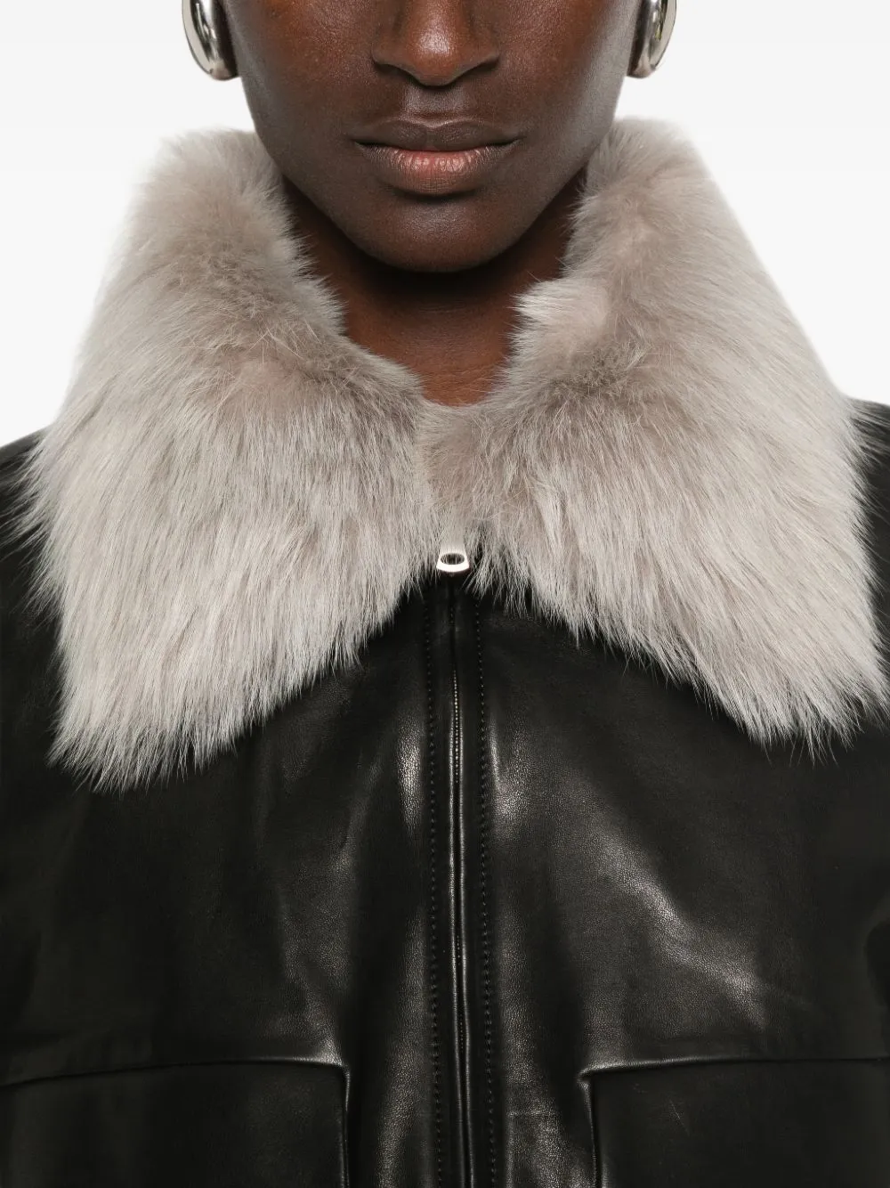 Nour Hammour Shearling-collar Leather Jacket in Black, view 5