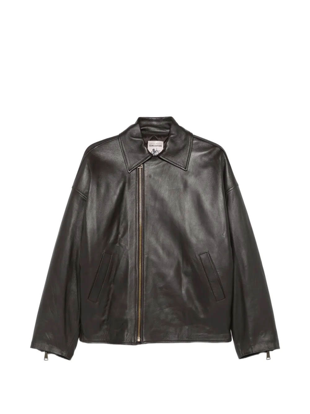 Semicouture leather zip-up jacket - Marrone