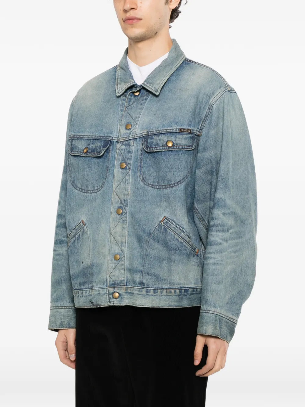 KAMIYA Denim jack met vervaagd effect en drukknopen Blauw