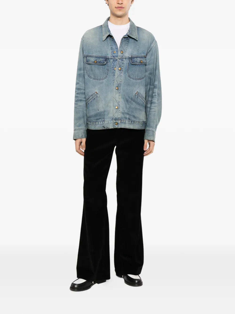 KAMIYA Denim jack met vervaagd effect en drukknopen Blauw