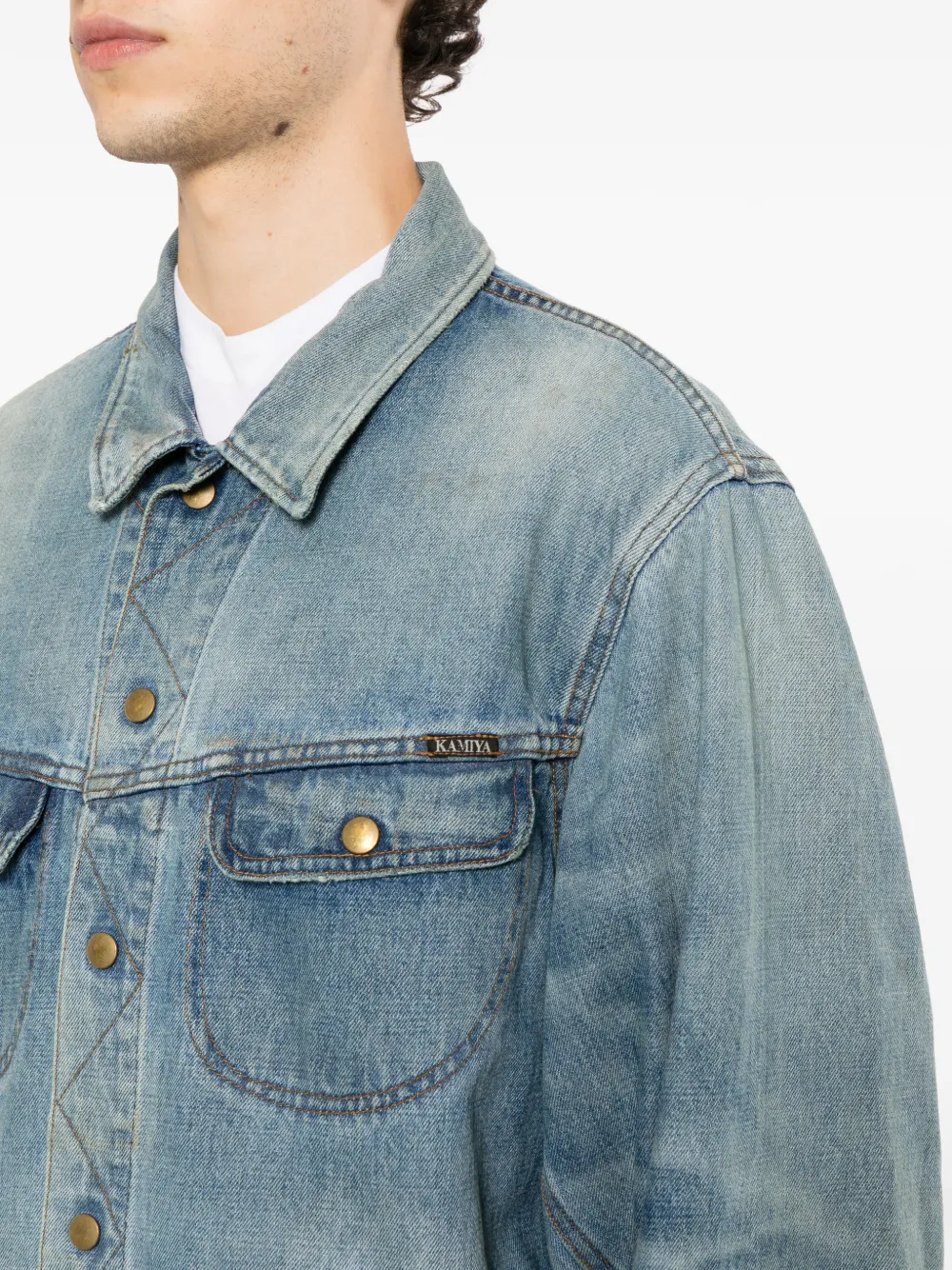 KAMIYA Denim jack met vervaagd effect en drukknopen Blauw
