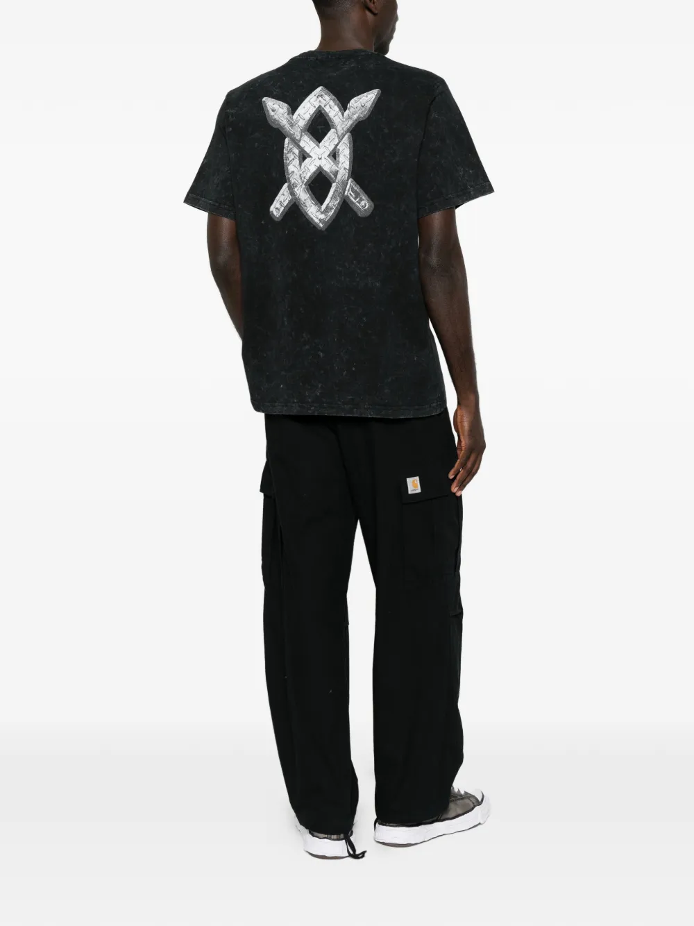 Daily Paper T-shirt met acid-wassing en grafische print Zwart