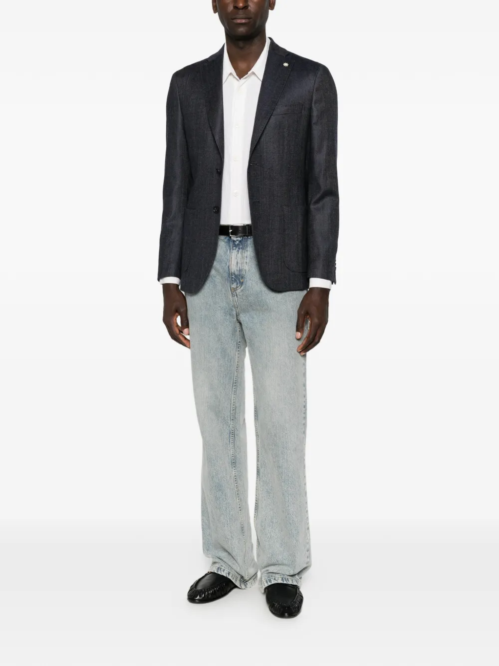 Manuel Ritz Blazer met enkele rij knopen en gekerfde revers Blauw