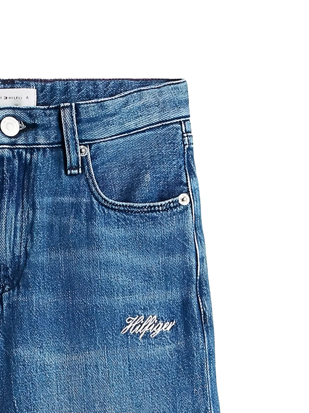 Tommy Hilfiger Junior logo-embroidered five-pocket jeans Blauw