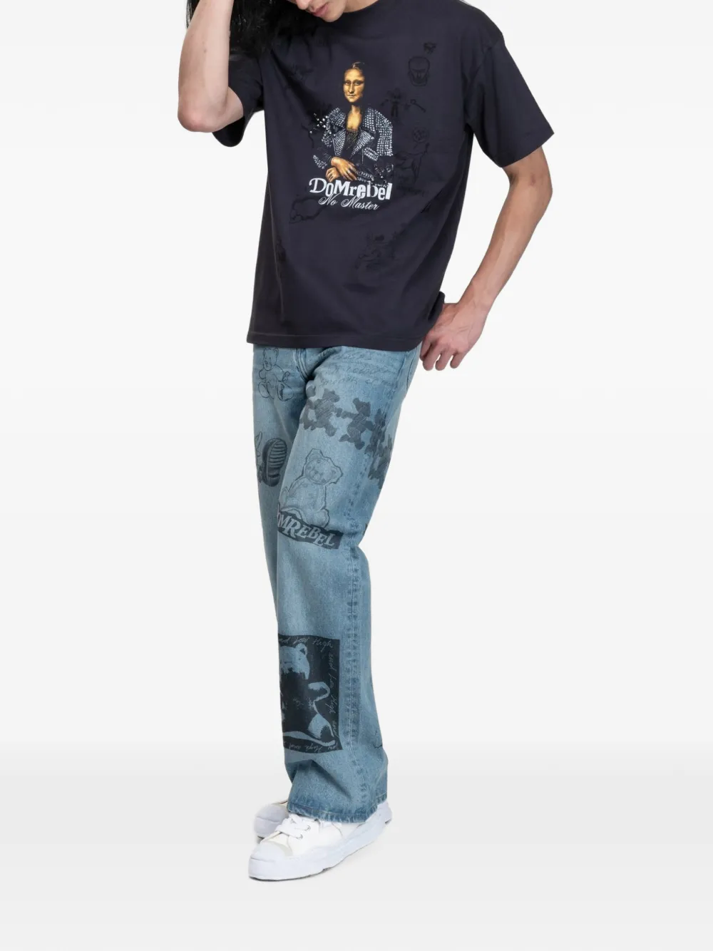 DOMREBEL She Is Her T-shirt verfraaid met stras en print Zwart